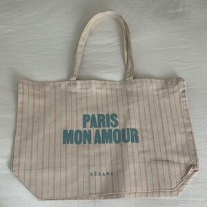 Sézane Cream and Pink Striped Tote